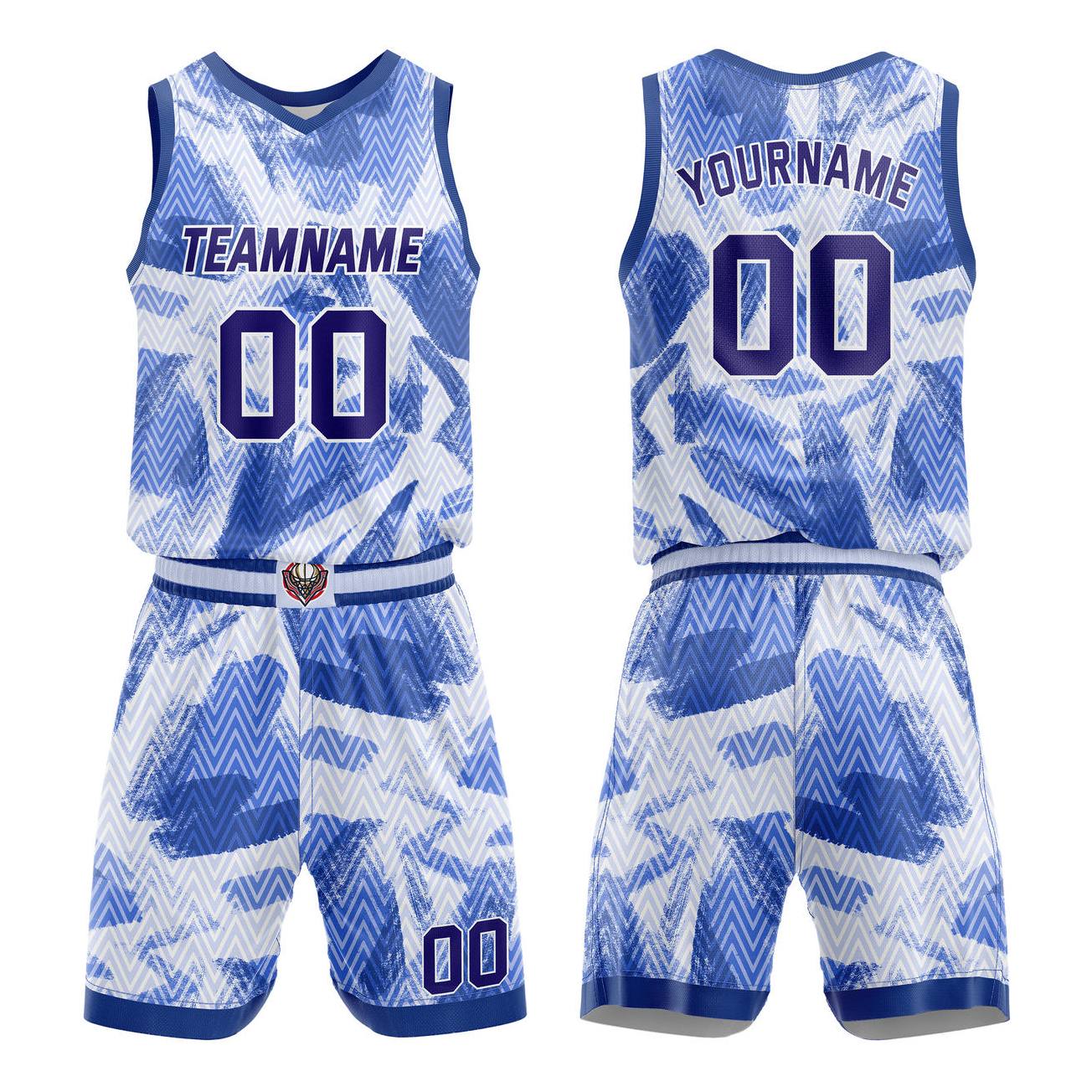 Custom White Blue Abstract Zigzag Basketball Uniform | Personalized Team Kit - Vosoli