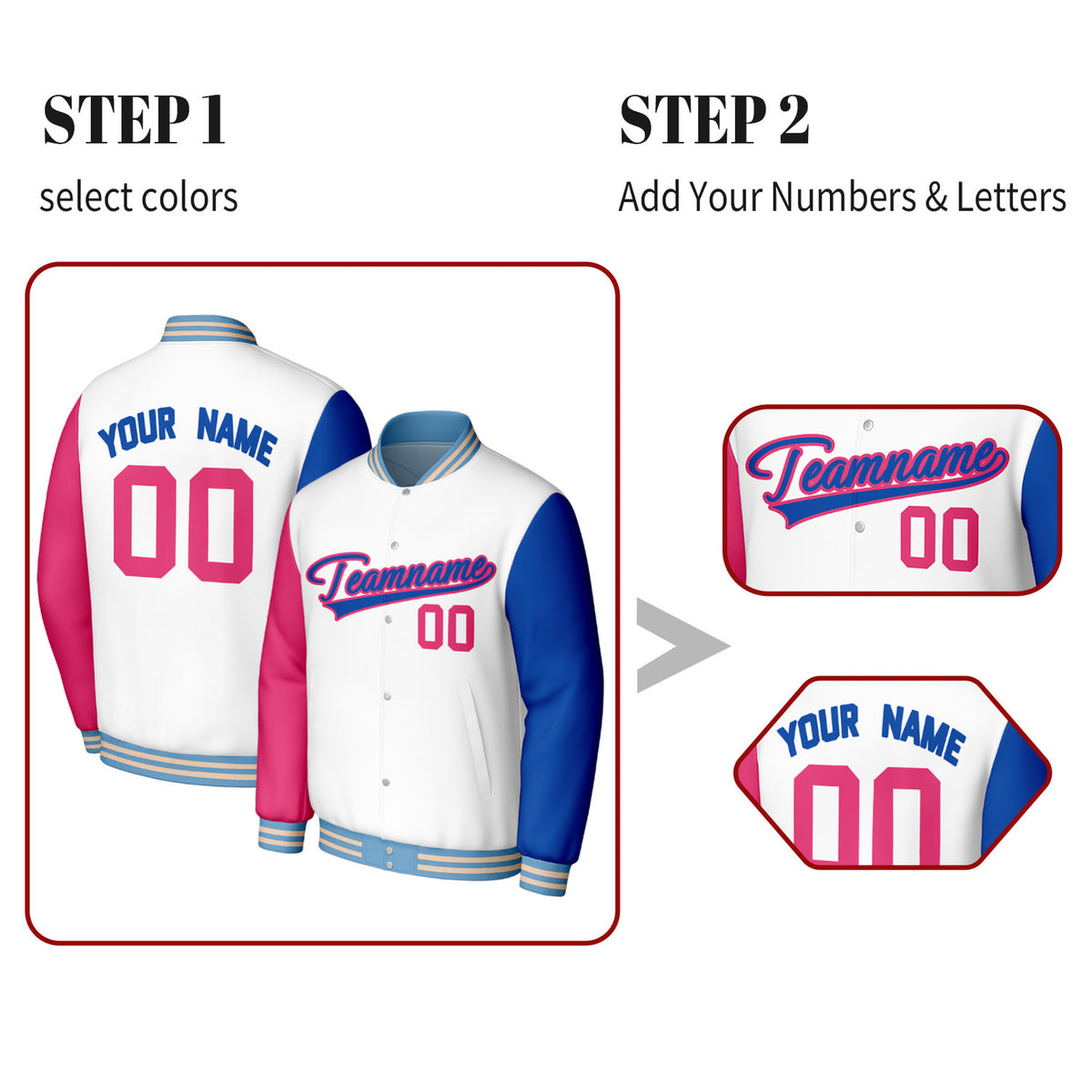 Custom White & Blue Varsity Baseball Jacket | Personalized Jacket with Stitched Name & Number for Adult & Youth