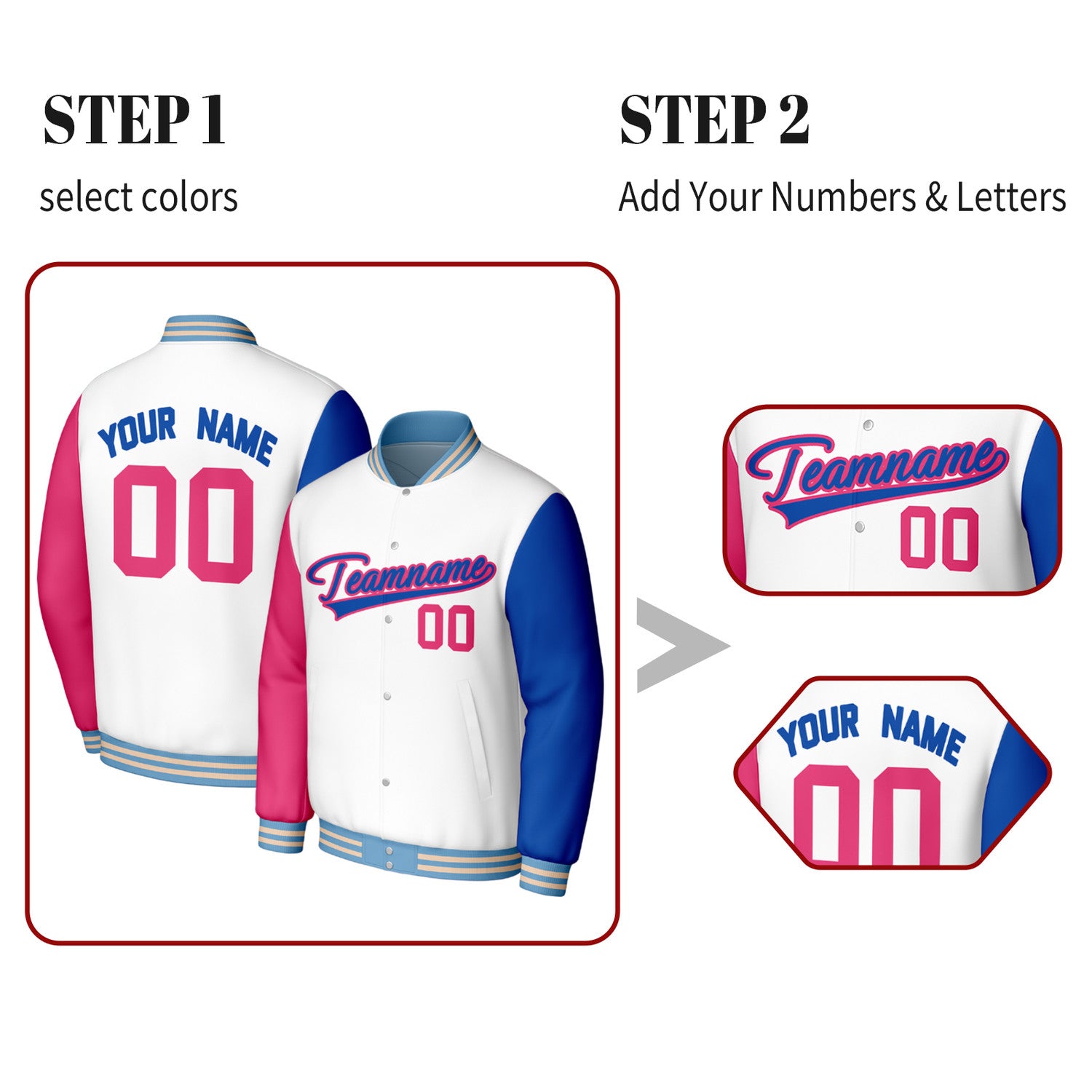 Custom White & Blue Varsity Baseball Jacket | Personalized Jacket with Stitched Name & Number for Adult & Youth