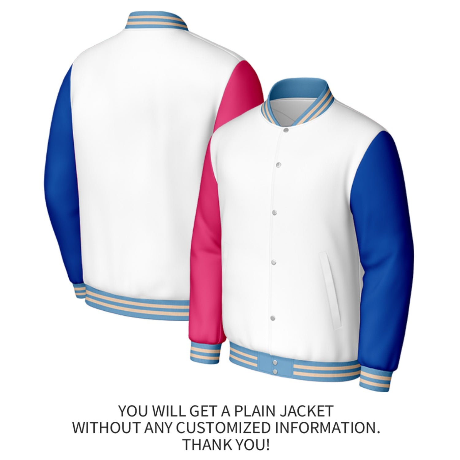 Custom White & Blue Varsity Baseball Jacket | Personalized Jacket with Stitched Name & Number for Adult & Youth