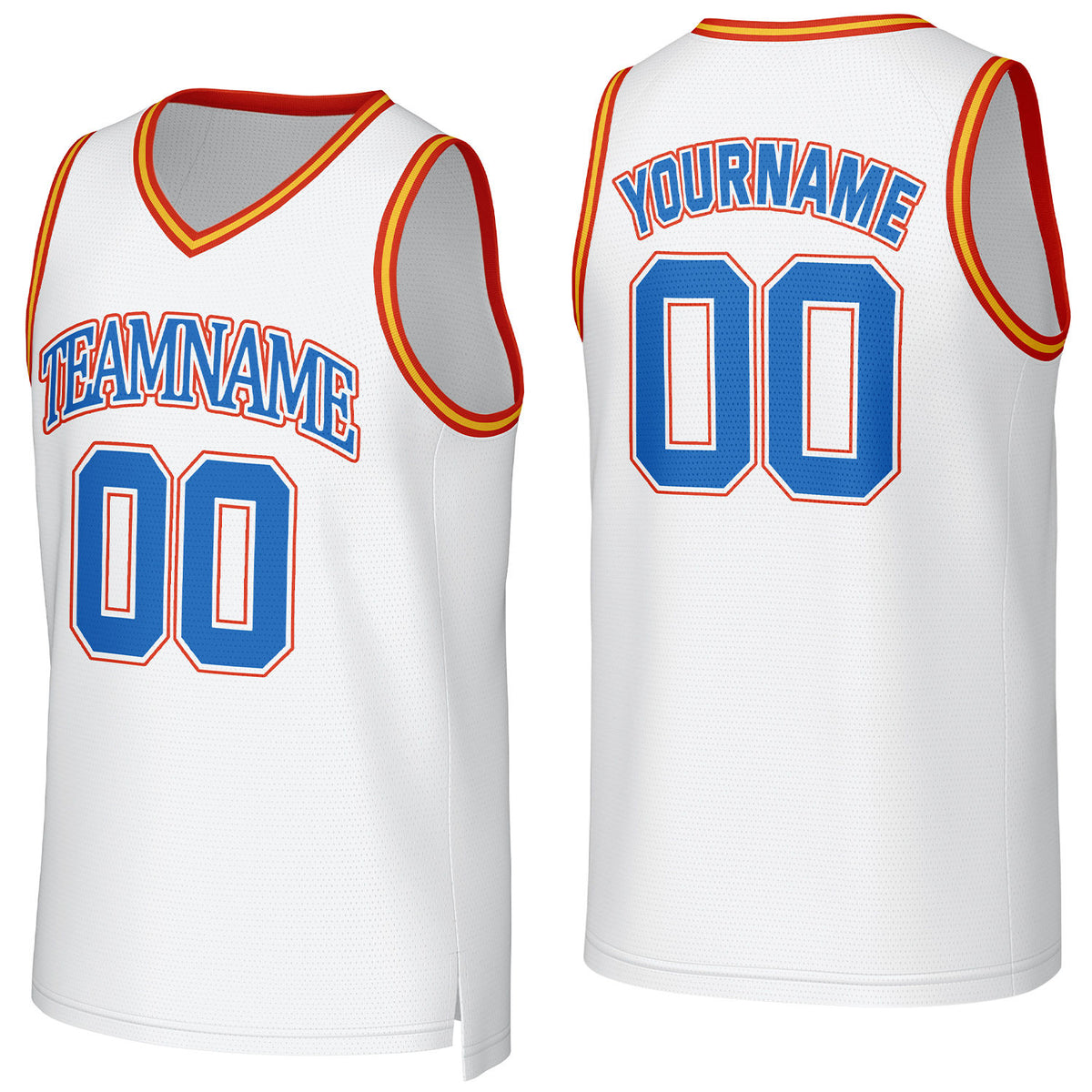 Custom white-blue-red mesh basketball jersey with logo, personalized name &amp; number, team uniform for men women youth game practice - Vosoli