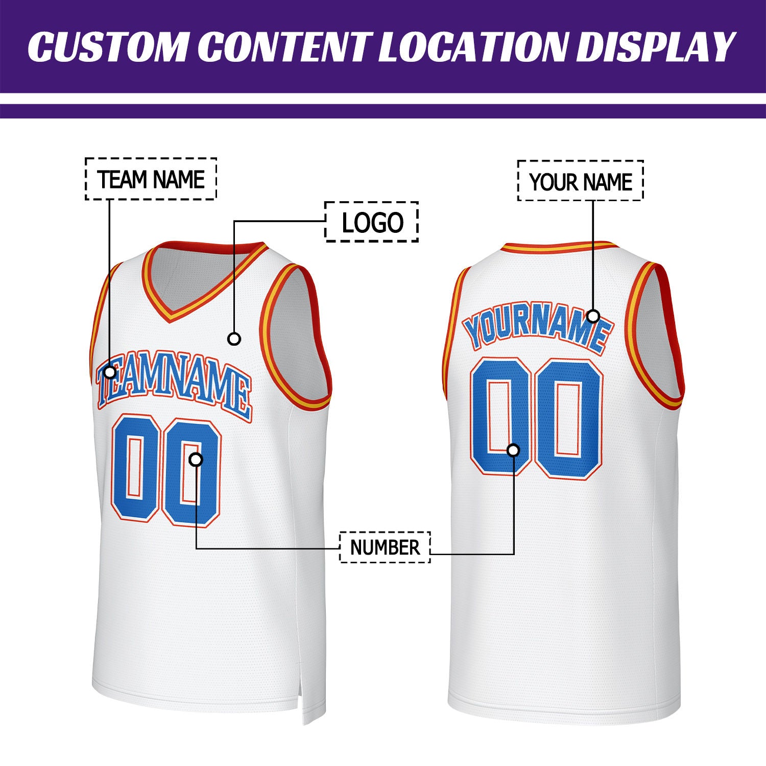 Custom White & Blue Mesh Basketball Jersey | Personalized Name & Number Team Uniform