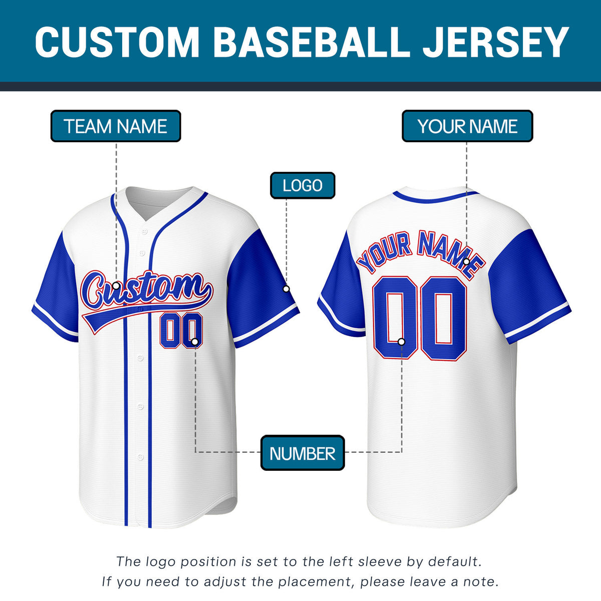 Custom White Blue & Red Personalized Baseball Jersey | Team Sports Uniform | Vosoli