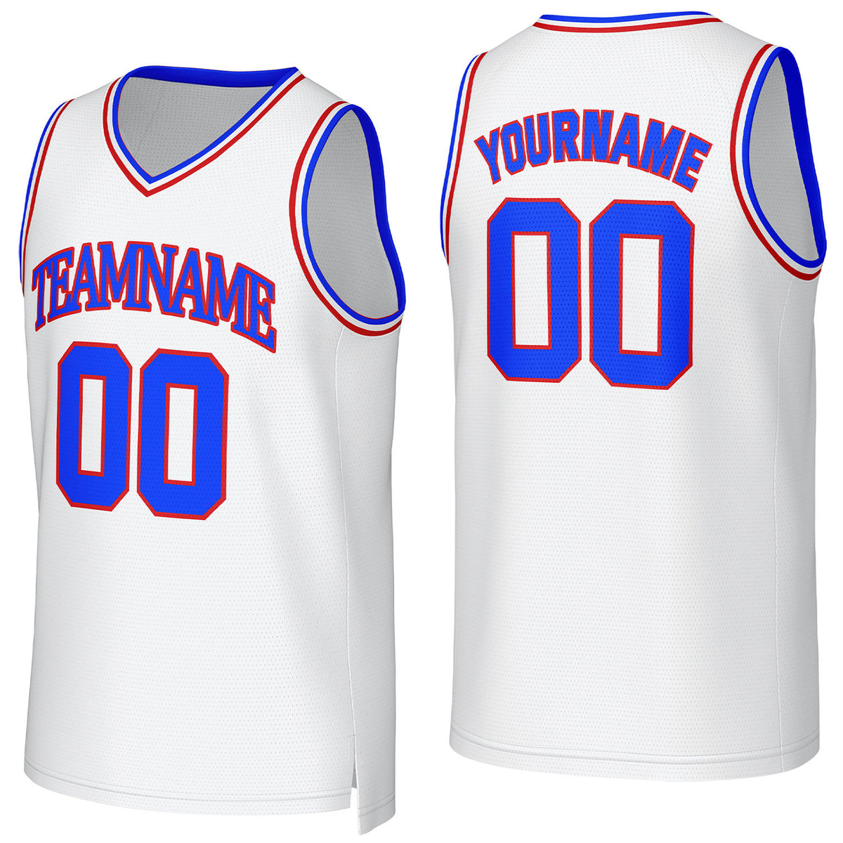 Custom White, Blue &amp; Red Basketball Jersey with logo, personalized name &amp; number, team uniform for men women youth game practice - Vosoli