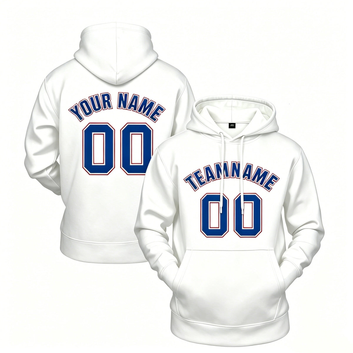 Custom white hoodie with blue print, personalized name &amp; number pullover, casual sports hoodie for men women youth fan wear - Vosoli