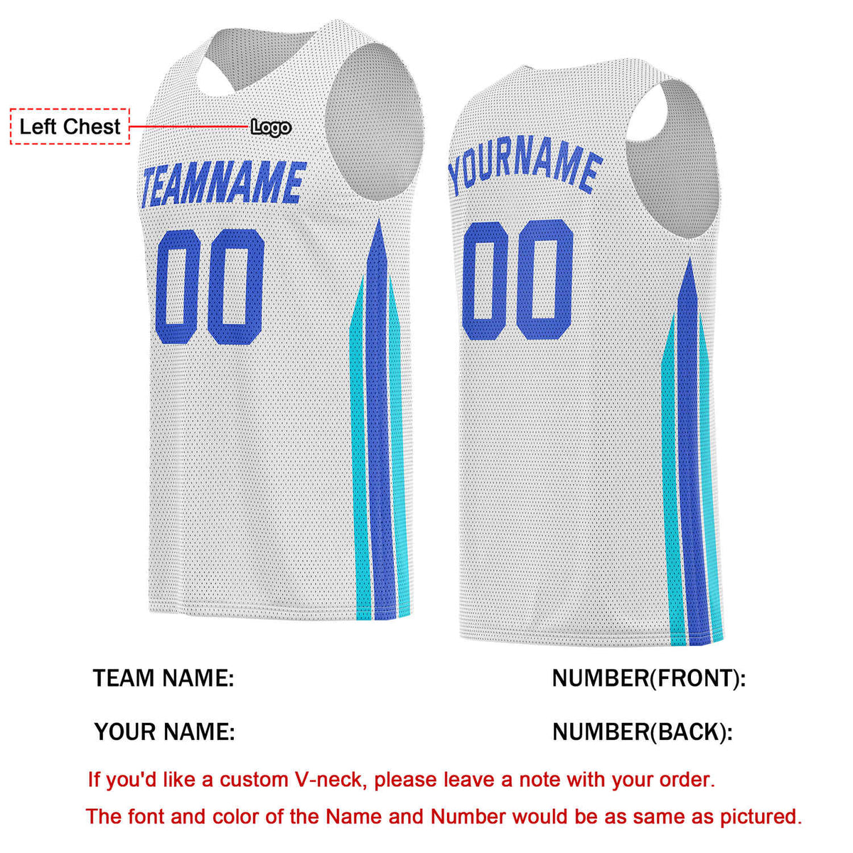 Custom White & Blue-Turquoise Basketball Jersey | Personalized Team Kit - Vosoli
