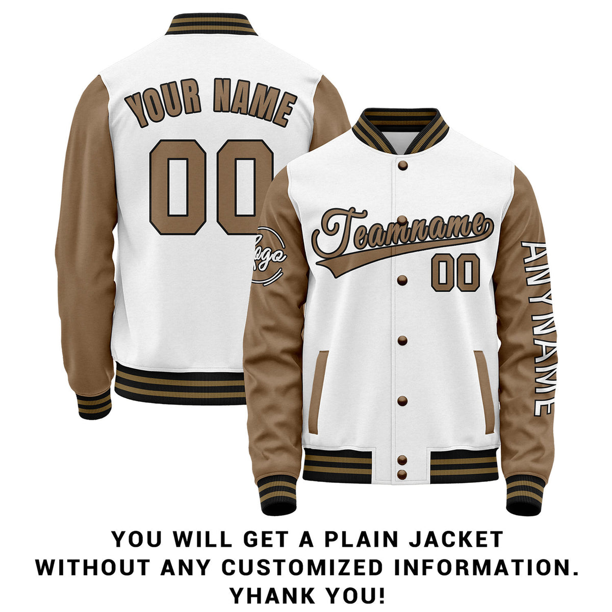 Custom White & Brown Two Tone Varsity Letterman Jacket | Personalized Stitched Team Name Number Outerwear