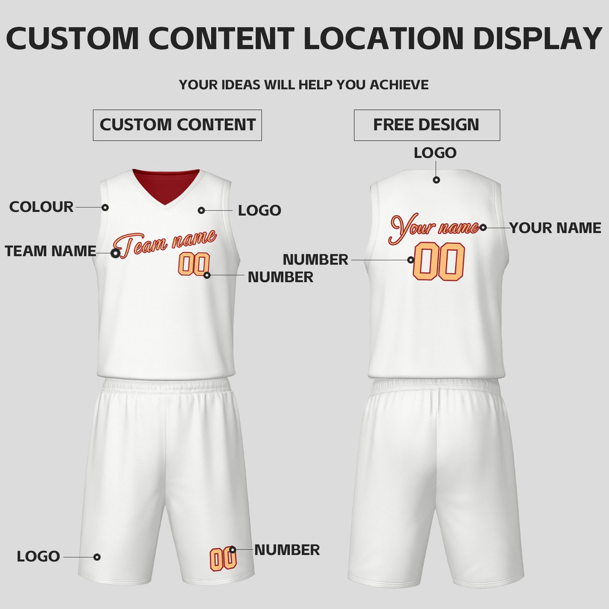 Custom White & Burgundy Reversible Basketball Jersey Shorts Set | Personalized Team Uniform