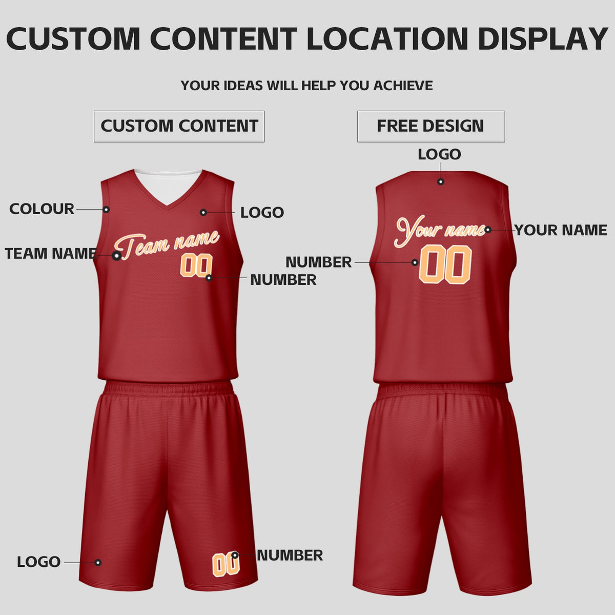 Custom White & Burgundy Reversible Basketball Jersey Shorts Set | Personalized Team Uniform