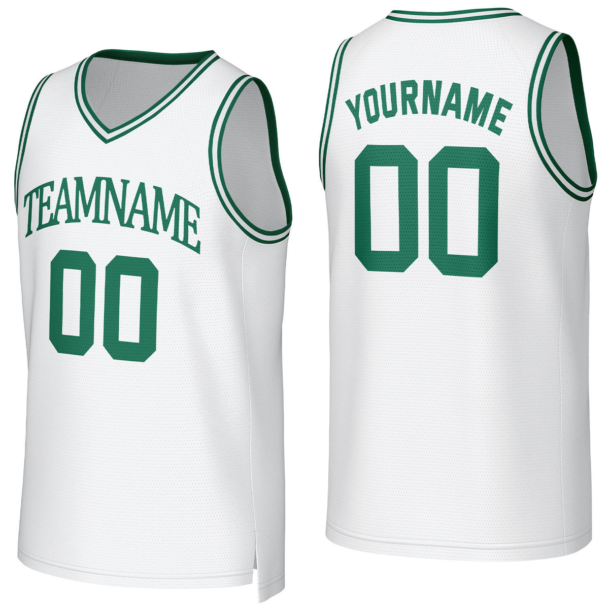 Custom white-dark green mesh basketball jersey with logo, personalized name &amp; number, team uniform for men women youth game practice - Vosoli