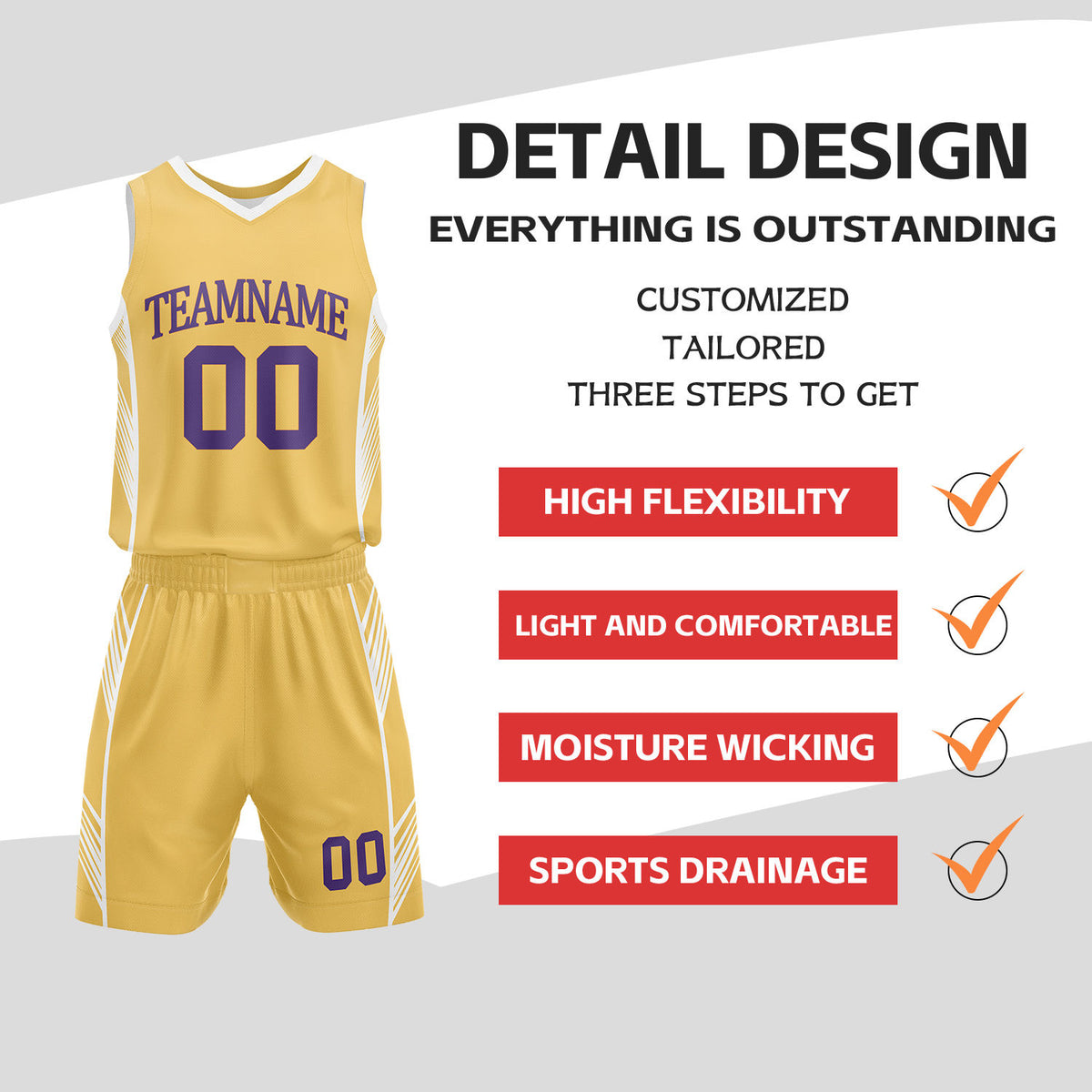 Custom White & Gold Reversible Basketball Uniform Set | Personalized Name Number Sports Jersey Shorts Kit