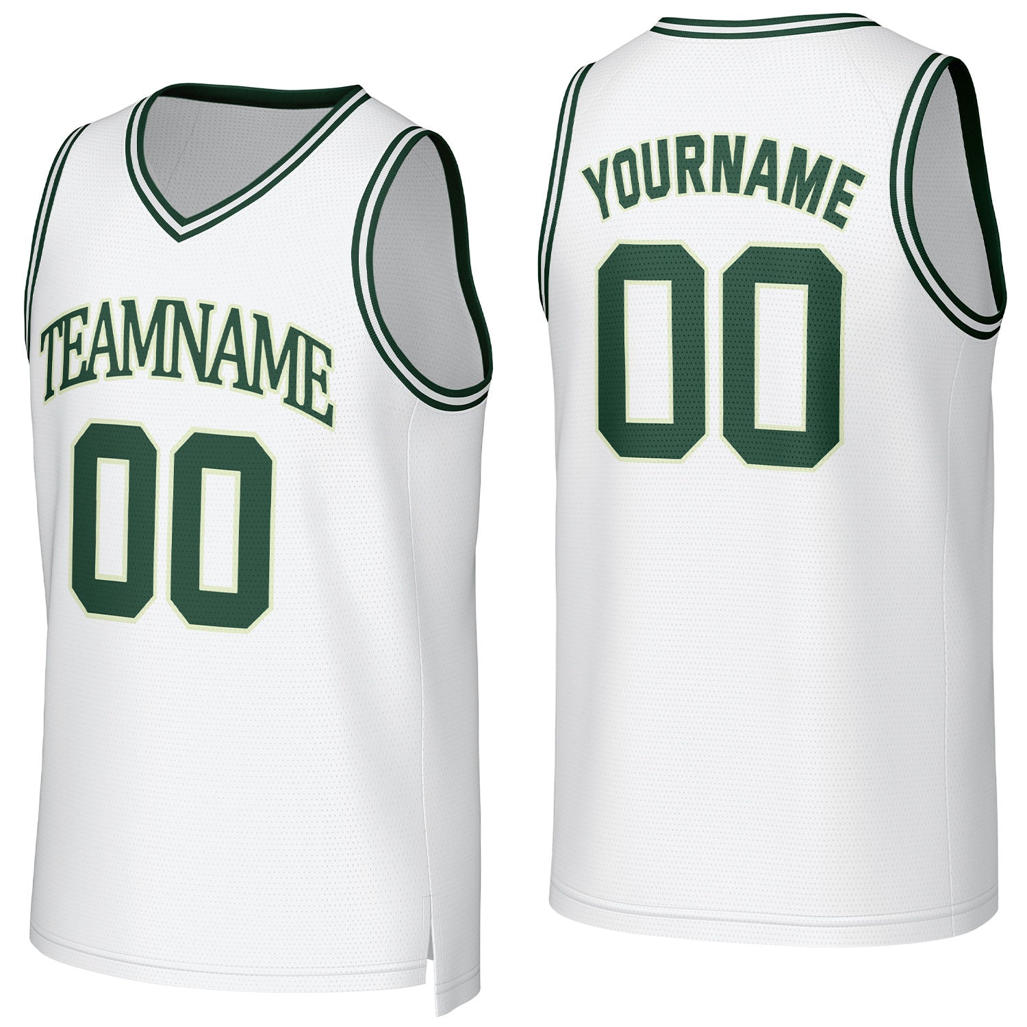 Custom white-green mesh basketball jersey with logo, personalized name & number, team uniform for men women youth game practice - Vosoli