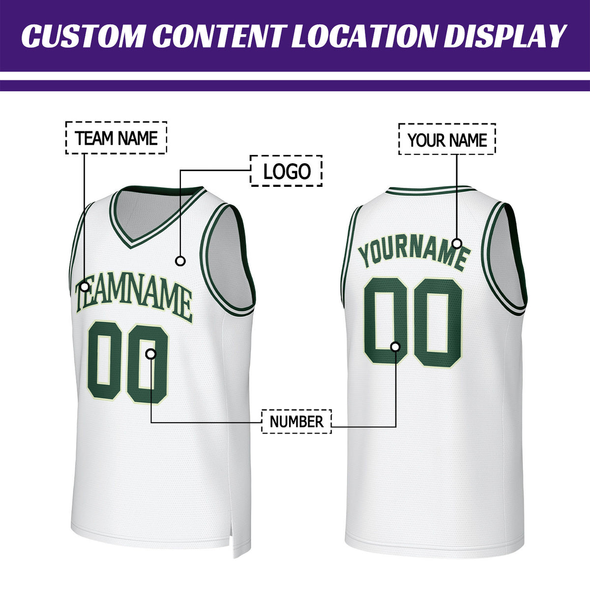 Custom White & Green Mesh Basketball Jersey | Personalized Name & Number Team Uniform