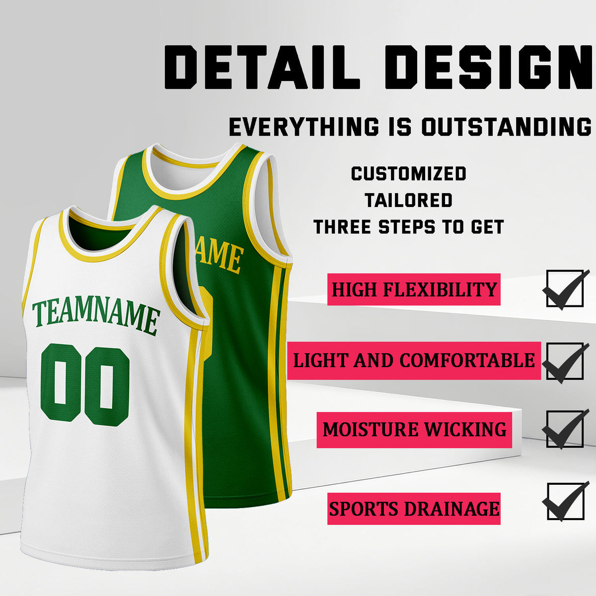 Custom White & Green Reversible Basketball Jersey Shorts Set | Personalized Full Team Uniform