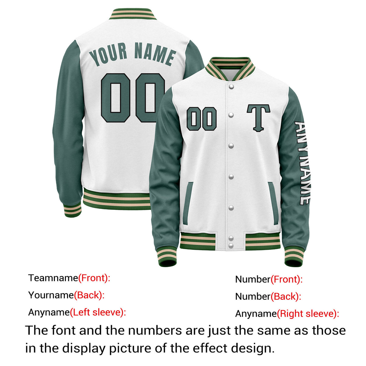 Custom White & Green Varsity Letterman Jacket | Personalized Baseball Bomber Coat for Adult & Youth