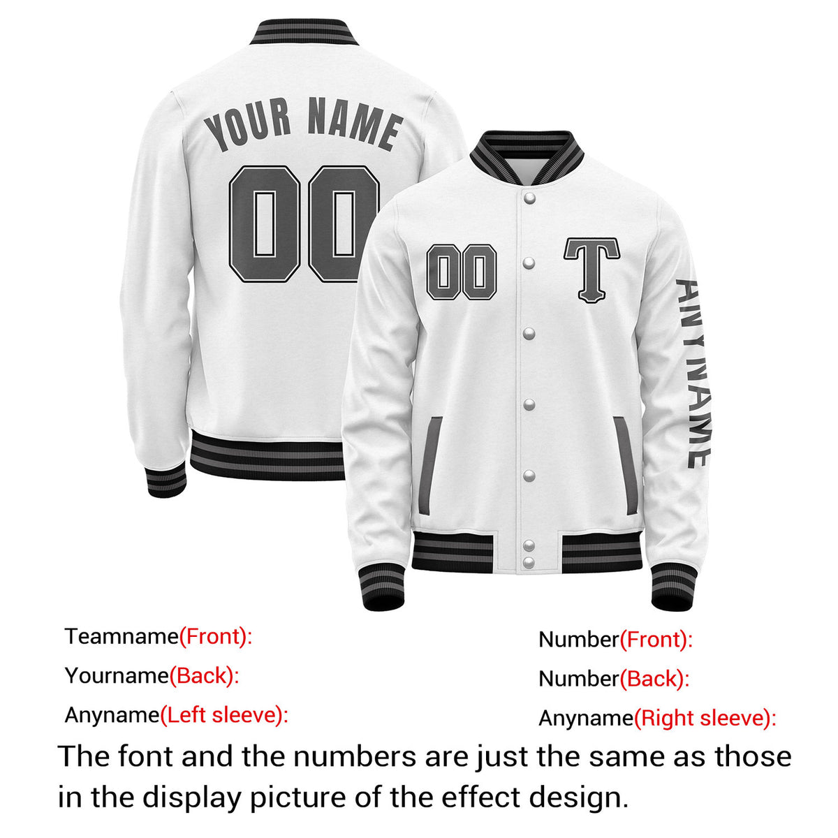 Custom White & Grey Varsity Letterman Jacket | Personalized Baseball Bomber Coat for Adult & Youth