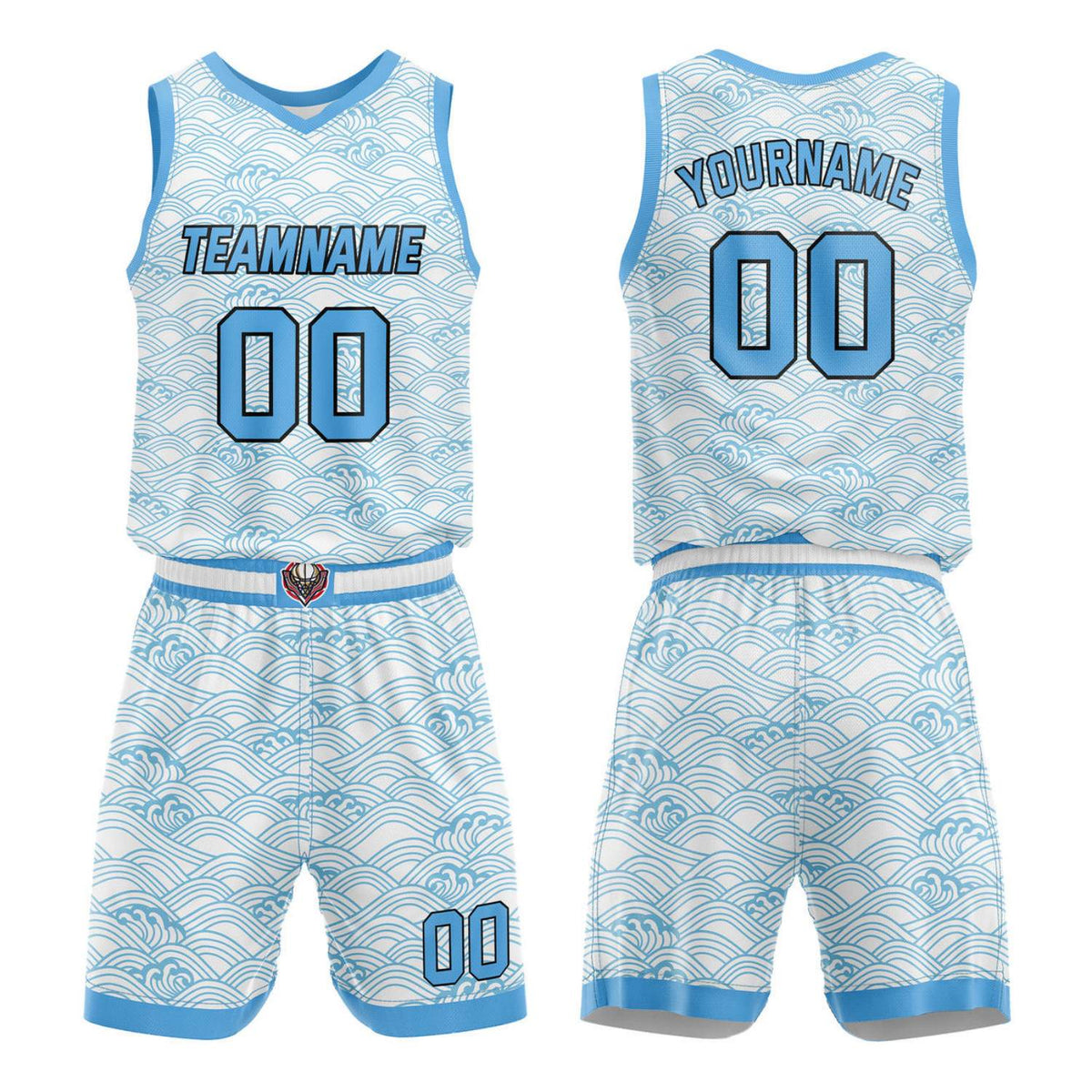 Custom White Light Blue Wave Basketball Uniform | Personalized Team Kit - Vosoli