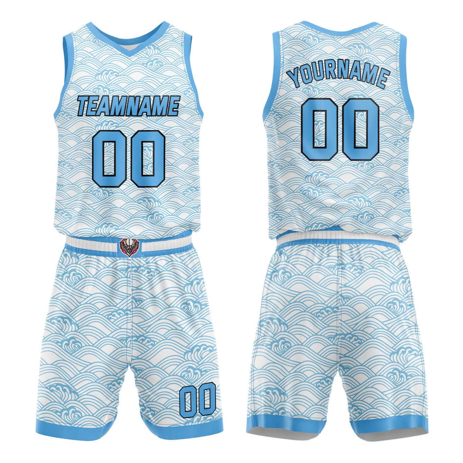 Custom White Light Blue Wave Basketball Uniform | Personalized Team Kit - Vosoli