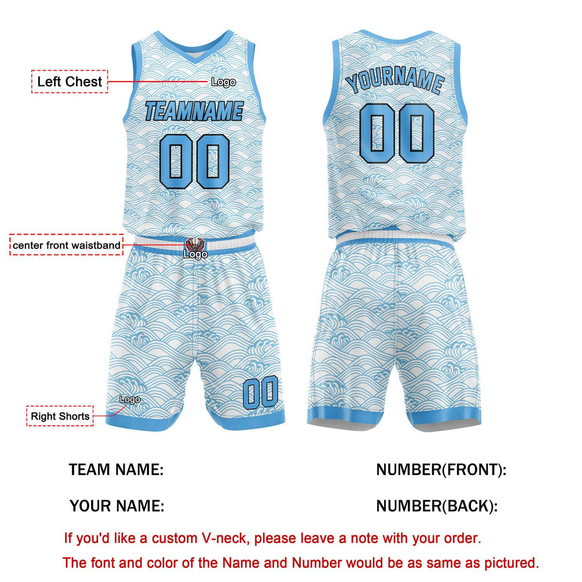 Custom White Light Blue Wave Basketball Uniform | Personalized Team Kit - Vosoli