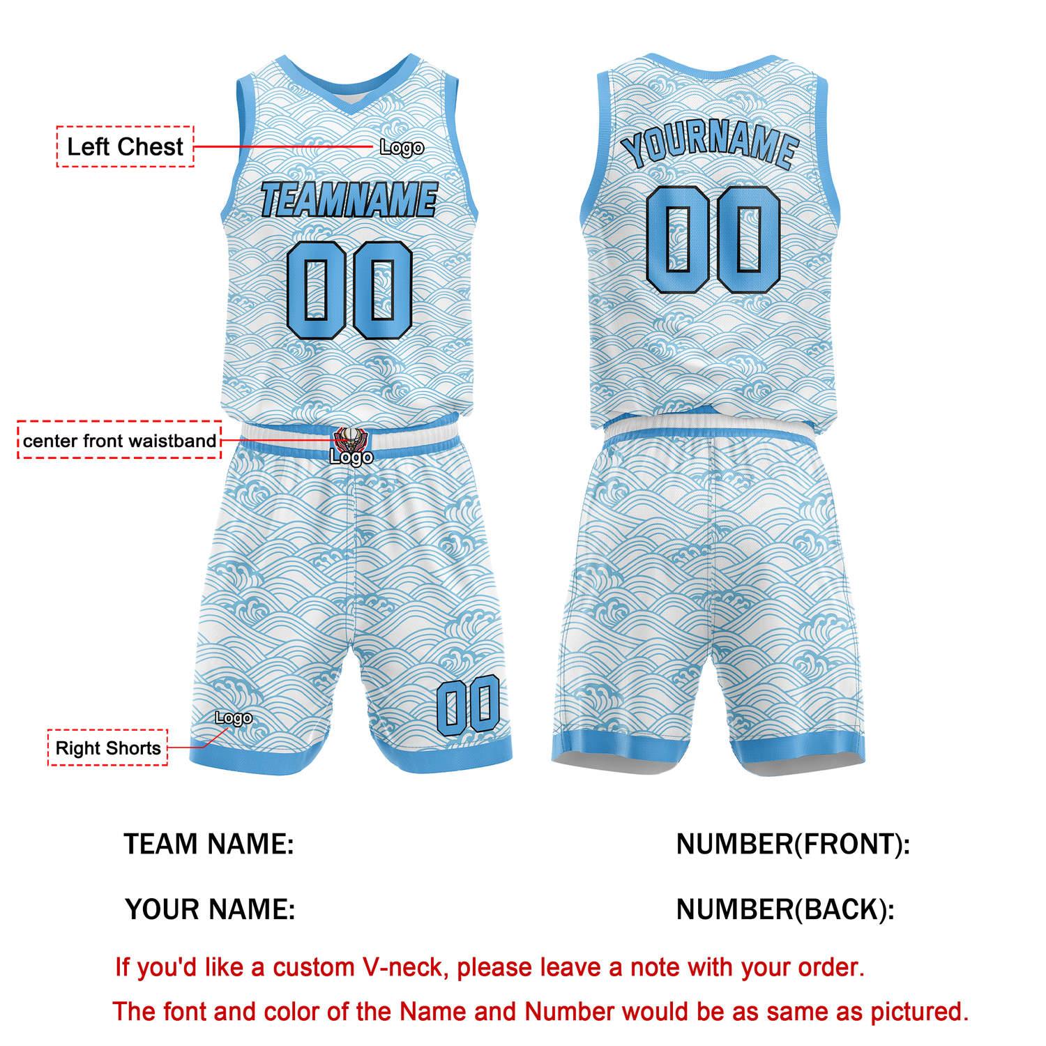 Custom White Light Blue Wave Basketball Uniform | Personalized Team Kit - Vosoli