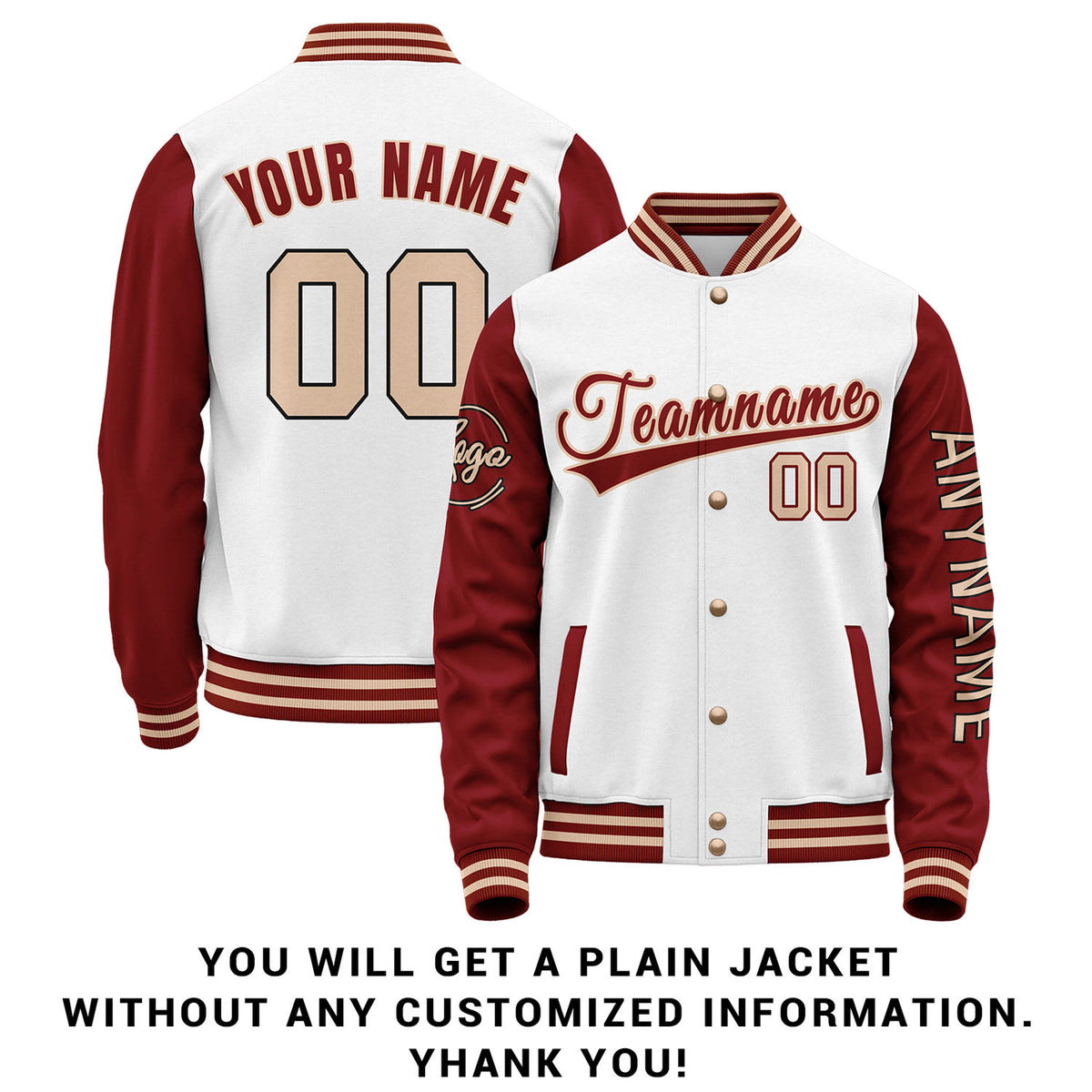 Custom White & Maroon Two Tone Varsity Letterman Jacket | Personalized Stitched Team Name Number
