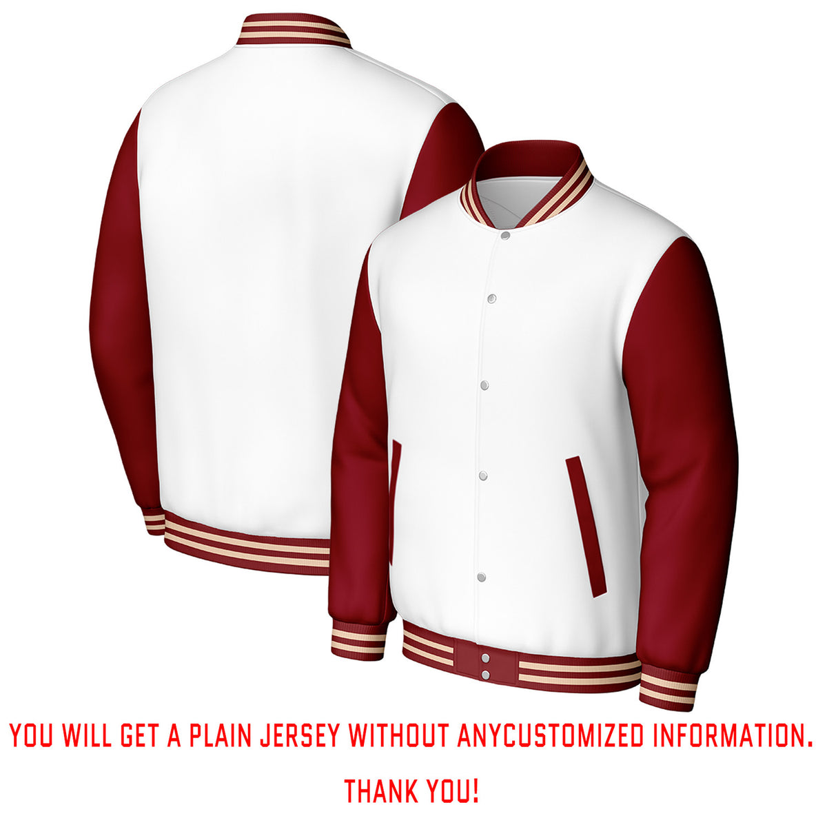 Custom White & Maroon Varsity Baseball Jacket | Personalized Letterman Baseball Bomber for Adult & Youth