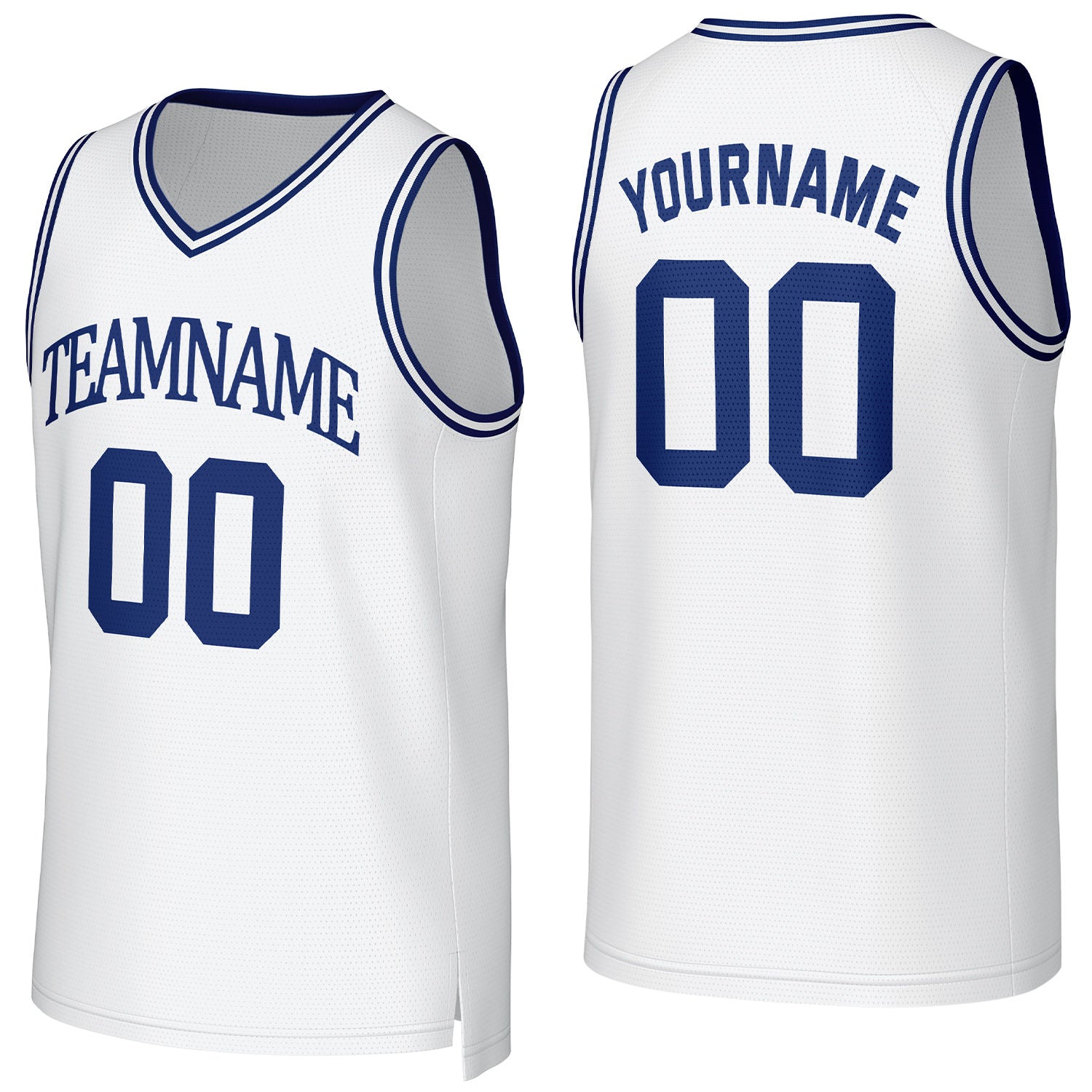 Custom white-navy blue mesh basketball jersey with logo, personalized name & number, team uniform for men women youth game practice - Vosoli