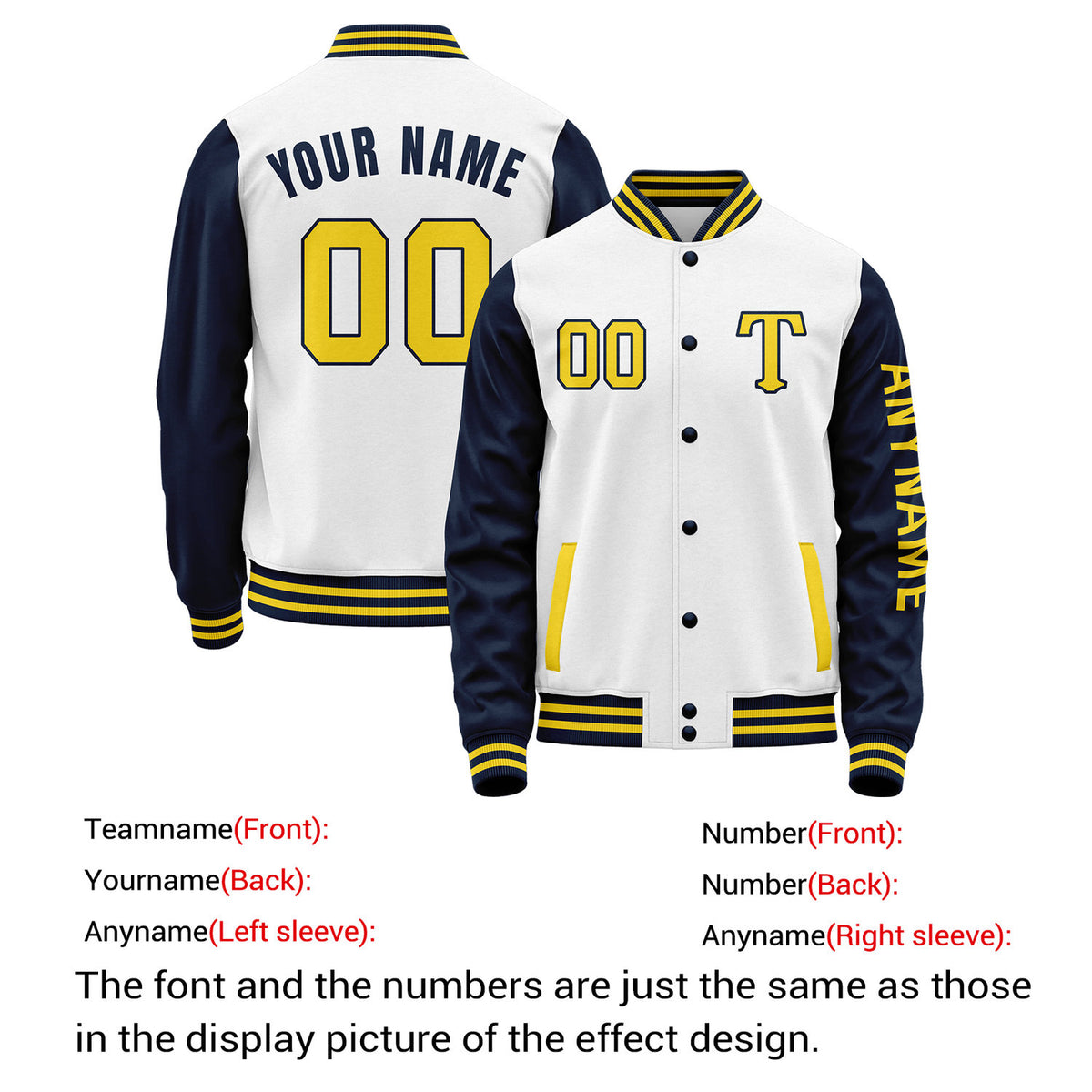 Custom White & Navy Blue Varsity Letterman Jacket | Personalized Baseball Bomber Coat for Adult & Youth