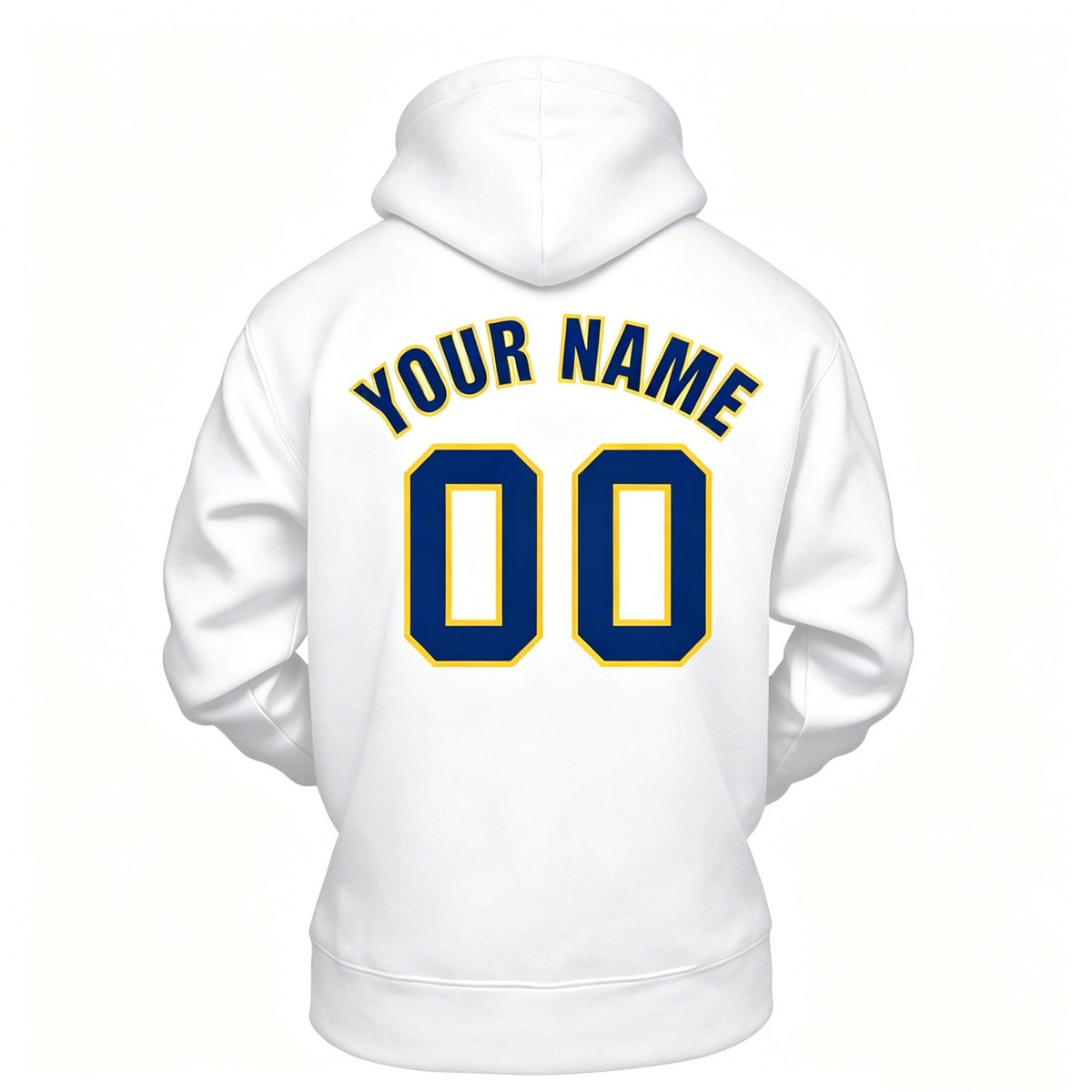 Custom White & Navy Hoodie | Personalized Name & Number Sports Pullover | Vosoli