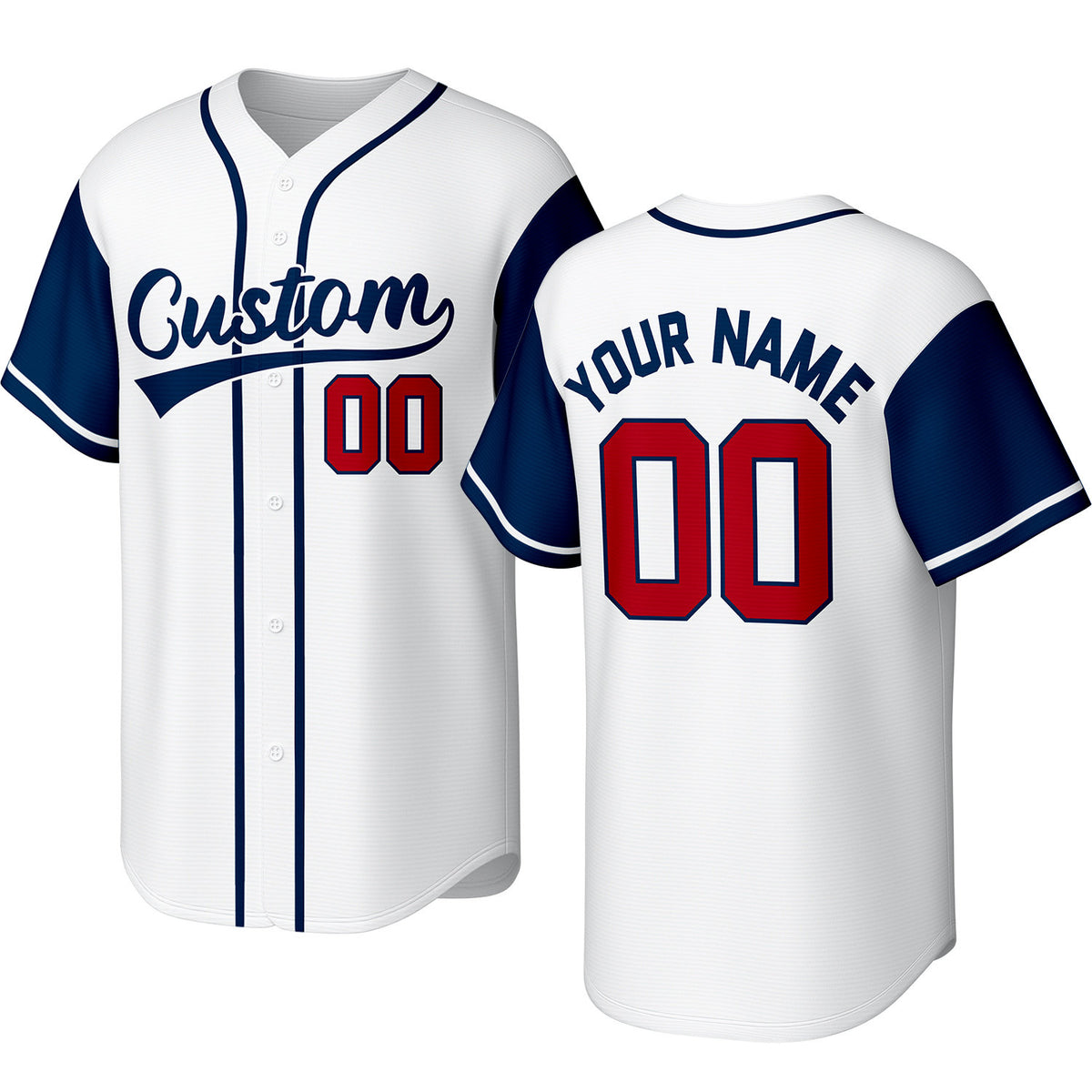 Custom white, navy &amp; red baseball jersey with logo, personalized name &amp; number, button-front short-sleeve sports uniform for team men women youth game practice - Vosoli