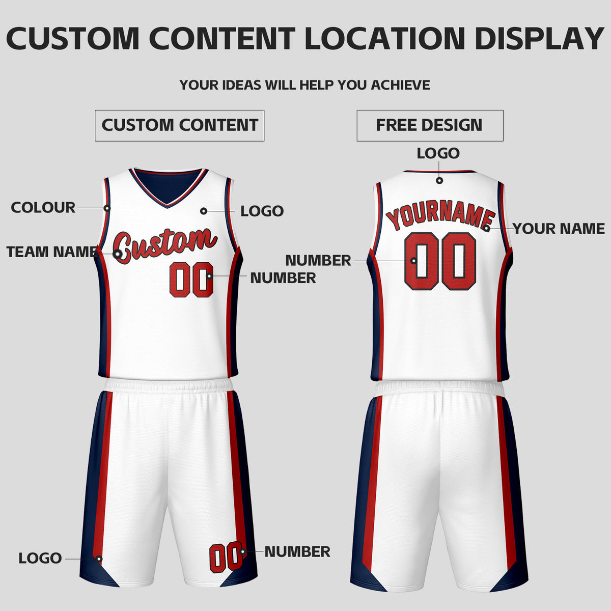 Custom White Navy Reversible Basketball Jersey Set | Personalized Name Number Mesh Sports Uniform