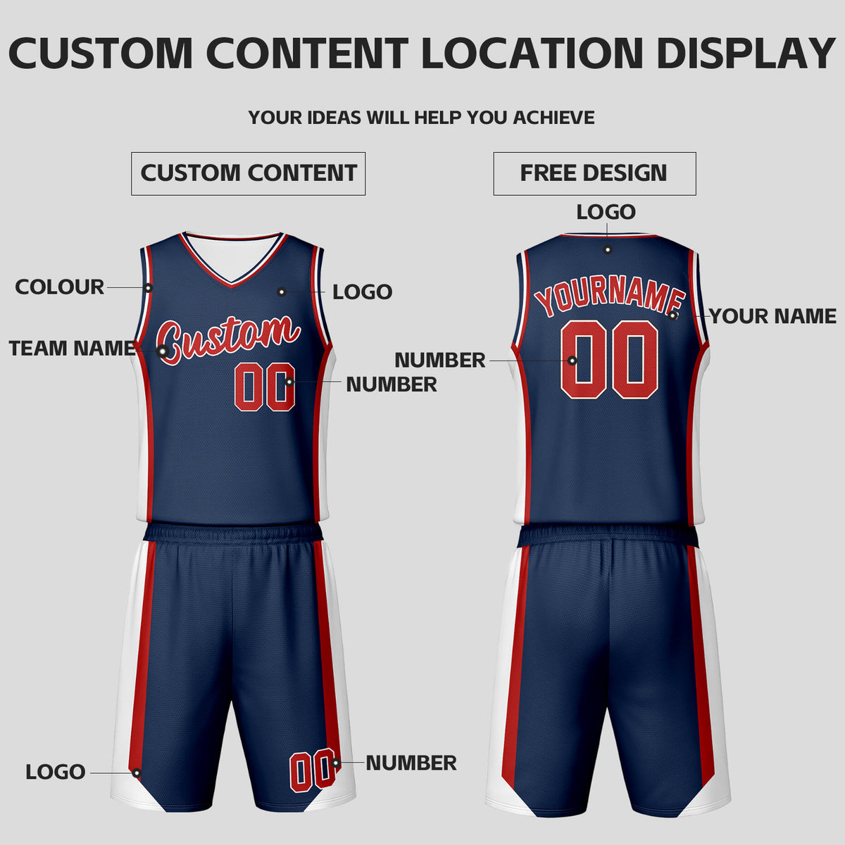 Custom White Navy Reversible Basketball Jersey Set | Personalized Name Number Mesh Sports Uniform