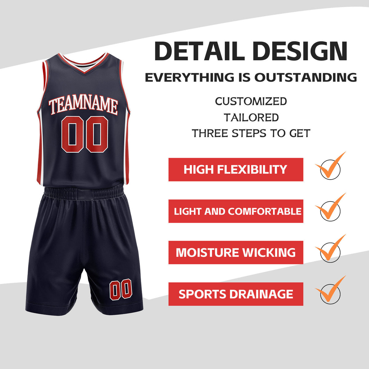 Custom White & Navy Reversible Basketball Uniform Set | Personalized Name Number Sports Jersey Shorts Kit