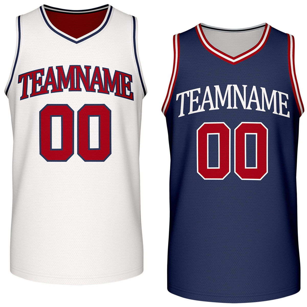 Custom reversible retro white &amp; navy basketball jersey, personalized team name &amp; number, 2-in-1 sleeveless uniform for men women youth adult game practice - Vosoli