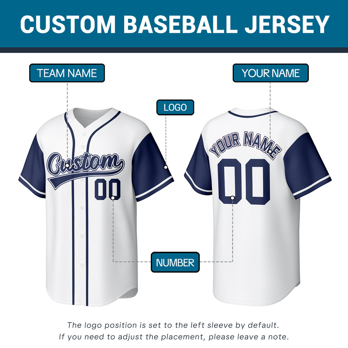 Custom White & Navy Stitched Baseball Jersey | Personalized Name & Number | Team Uniform