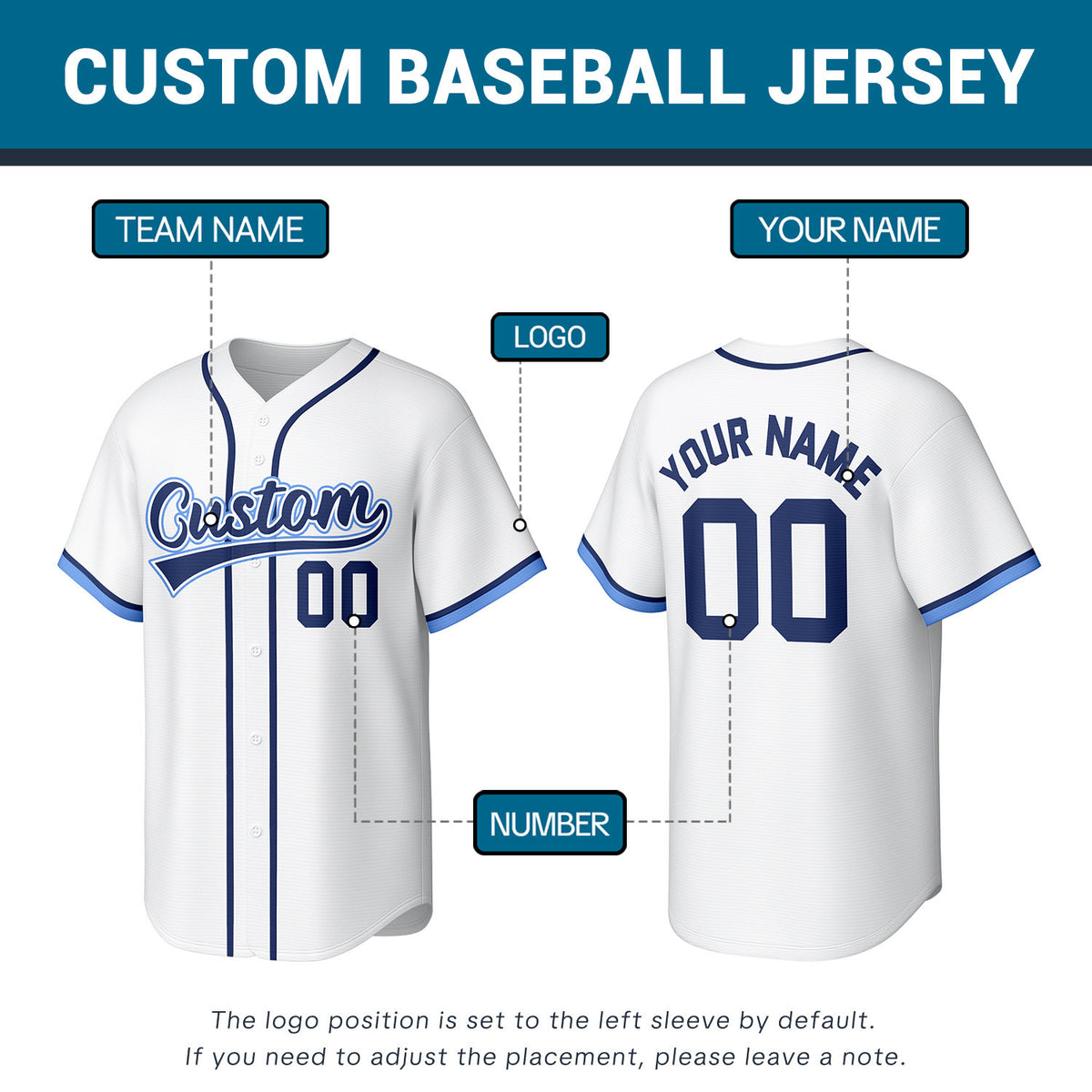 Custom White & Navy Stitched Baseball Jersey | Personalized Name & Number | Team Uniform