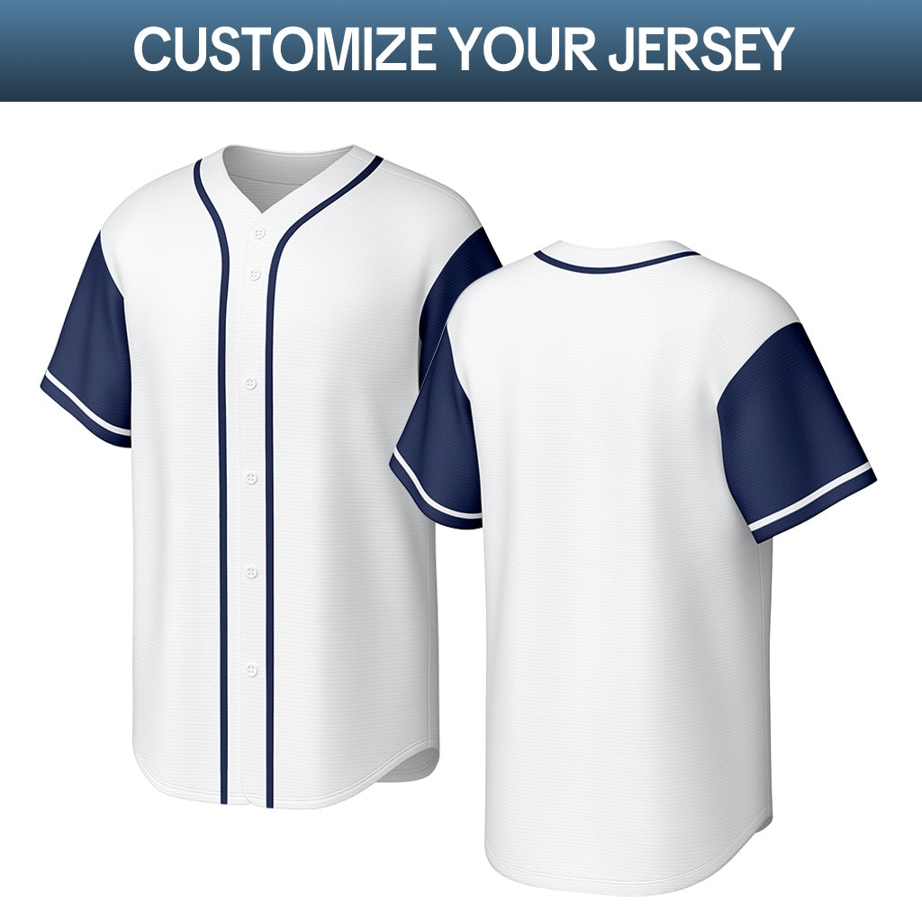 Custom White & Navy Stitched Baseball Jersey | Personalized Name & Number | Team Uniform
