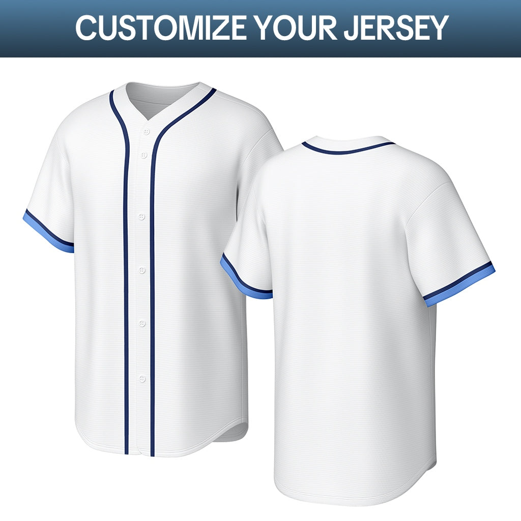 Custom White & Navy Stitched Baseball Jersey | Personalized Name & Number | Team Uniform
