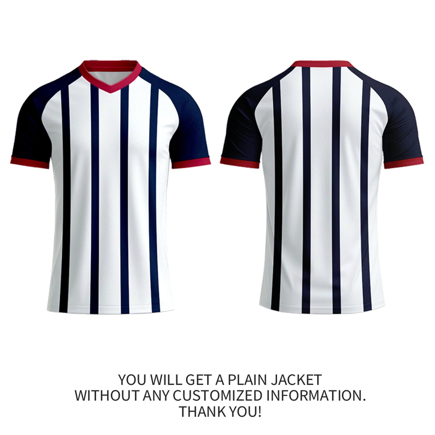 Custom White & Navy Striped Soccer Jersey | Personalized Short Sleeve V-Neck Uniform for Youth & Adult