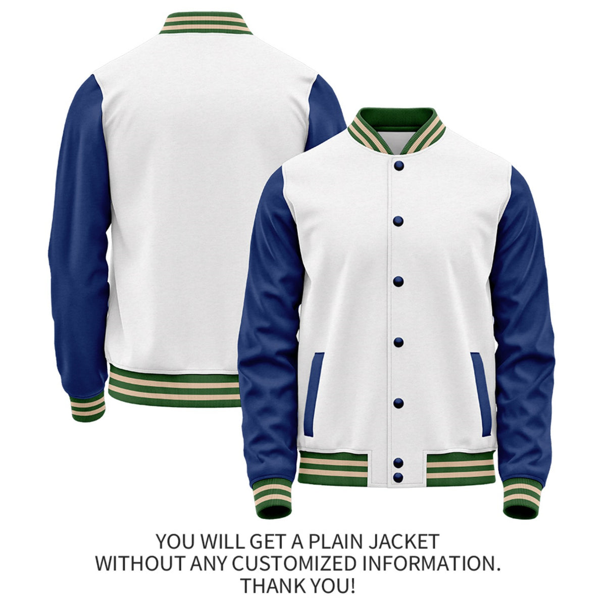 Custom White Navy Jacket Personalized Team Name Number Letterman Bomber for Adult & Youth
