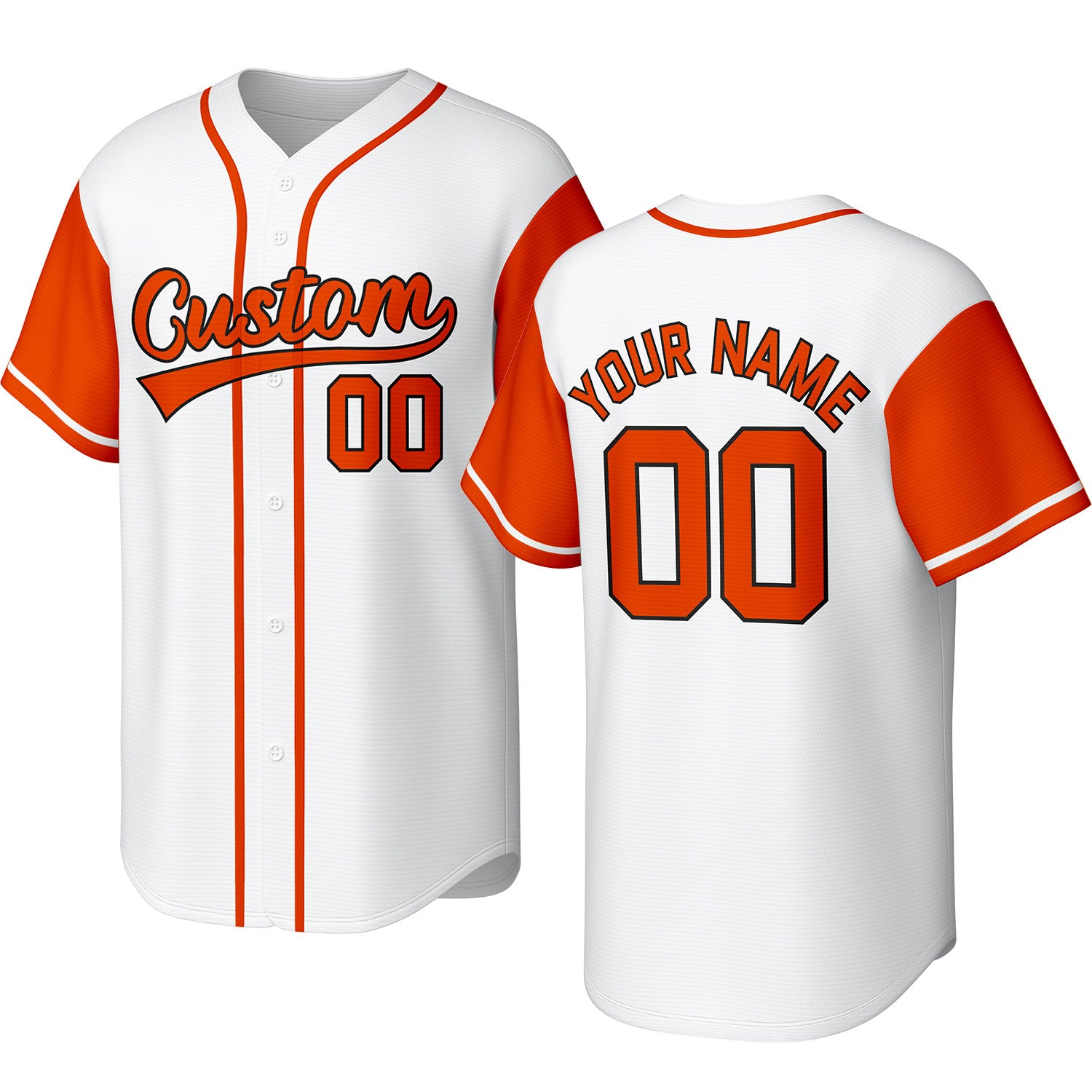 Custom white & orange baseball jersey with logo, personalized name & number, button-front short-sleeve sports uniform for team men women youth game practice - Vosoli