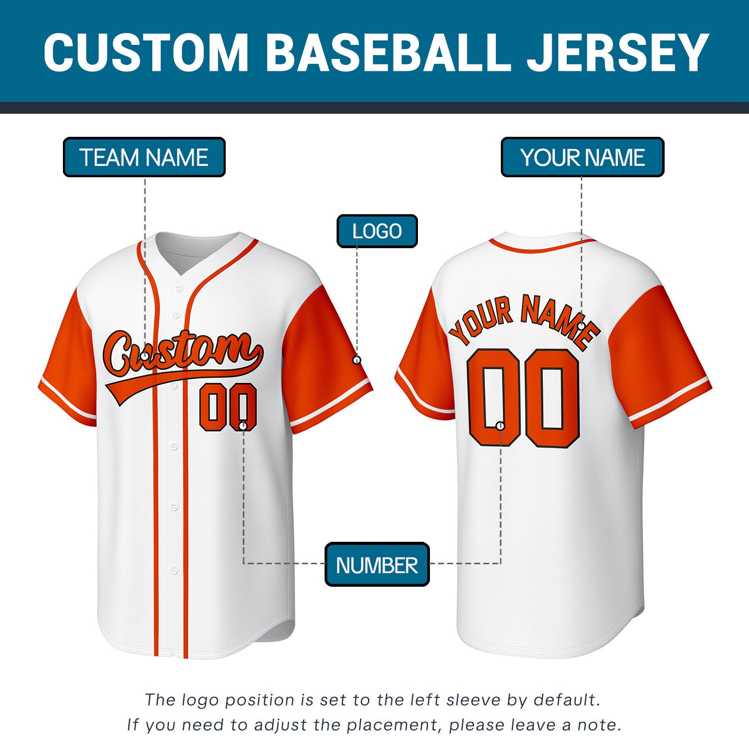 Custom White & Orange Personalized Baseball Jersey | Team Sports Uniform | Vosoli