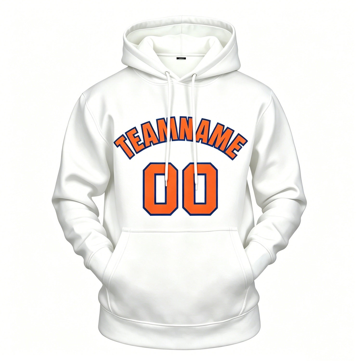 Custom white hoodie with orange print, personalized name & number pullover, casual sports hoodie for men women youth fan wear - Vosoli