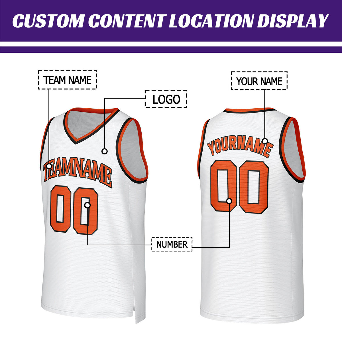 Custom White Orange Mesh Basketball Jersey | Personalized Team Uniform | Vosoli