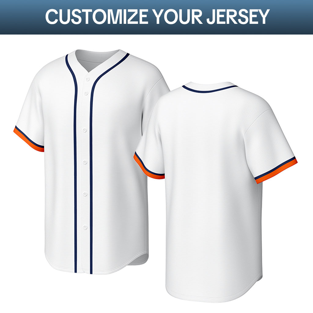 Custom Stitched Baseball Jersey White Orange Navy | Personalized Name & Number | Team Uniform