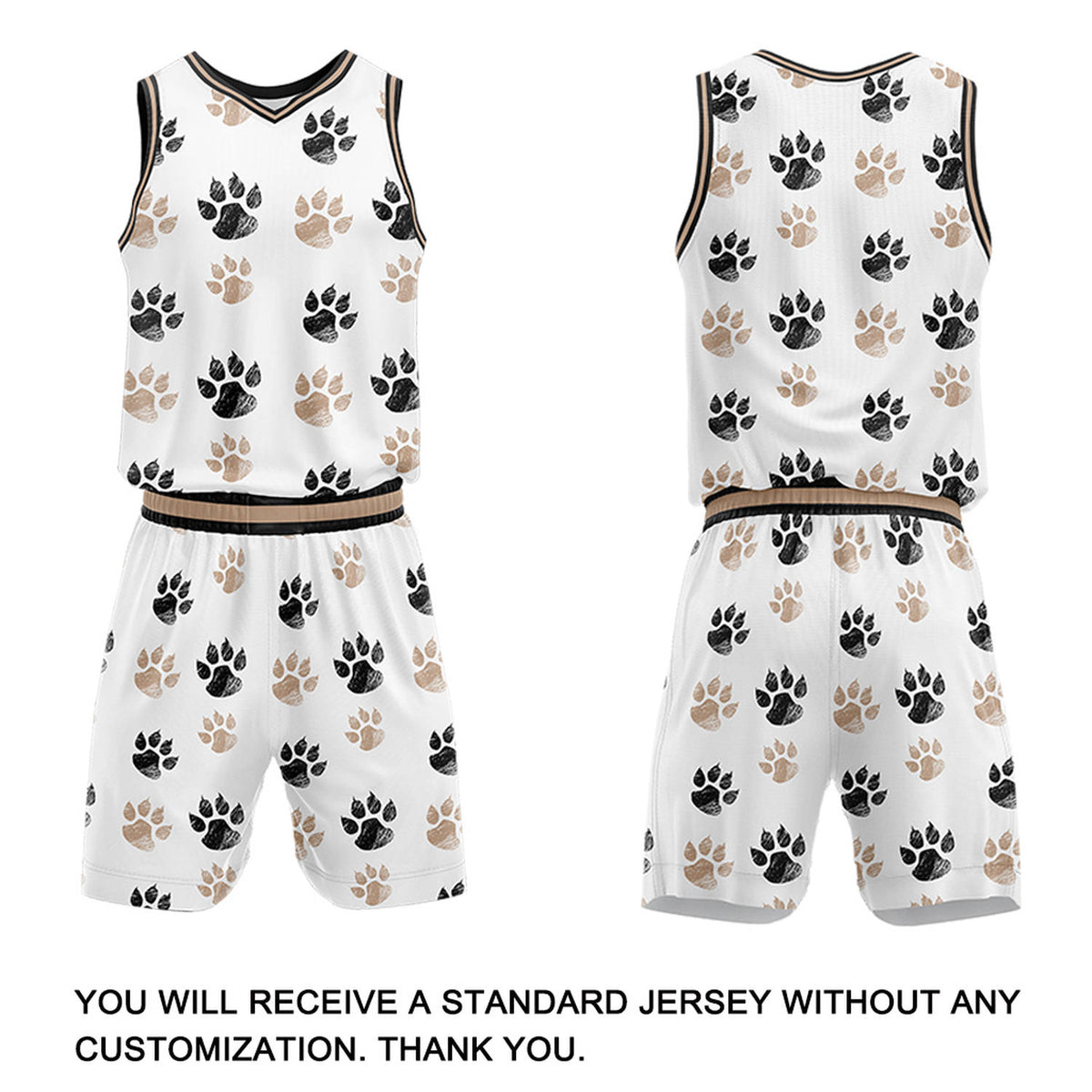 Custom White Paw Print Basketball Jersey & Shorts Set | Personalized Team Uniform