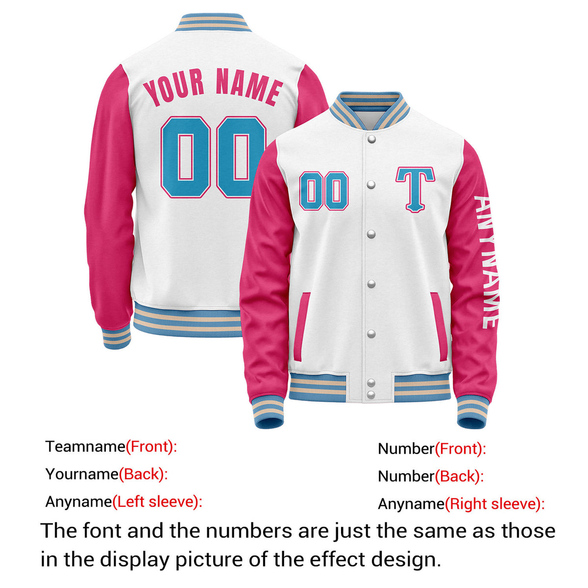Custom White & Pink Varsity Letterman Jacket | Personalized Baseball Bomber Coat for Adult & Youth