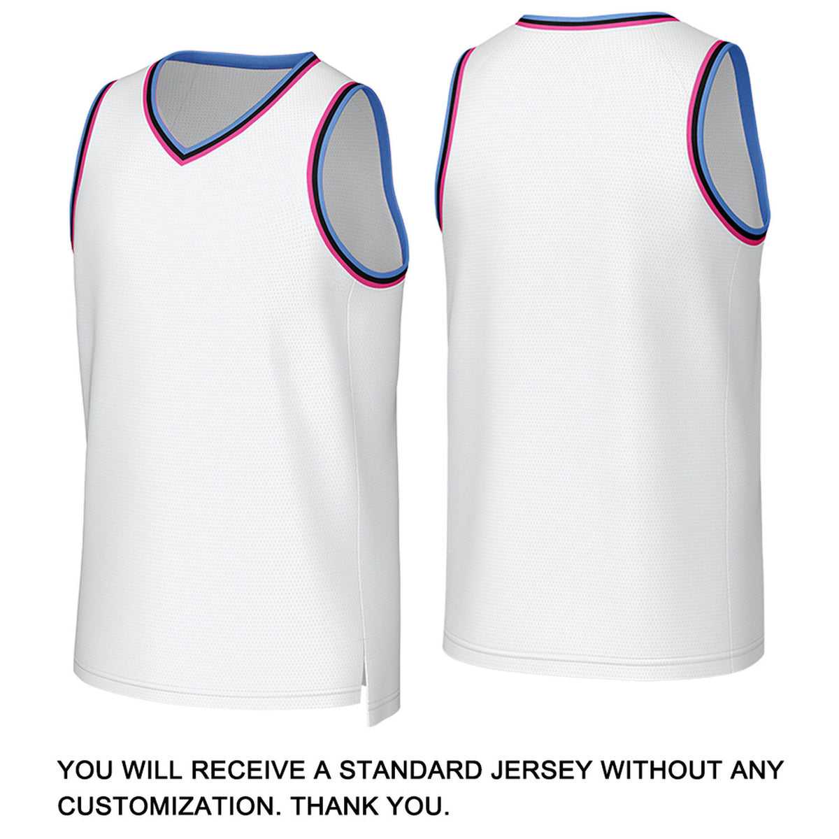 Custom White & Pink-Blue Basketball Jersey | Personalized Name & Number Team Uniform