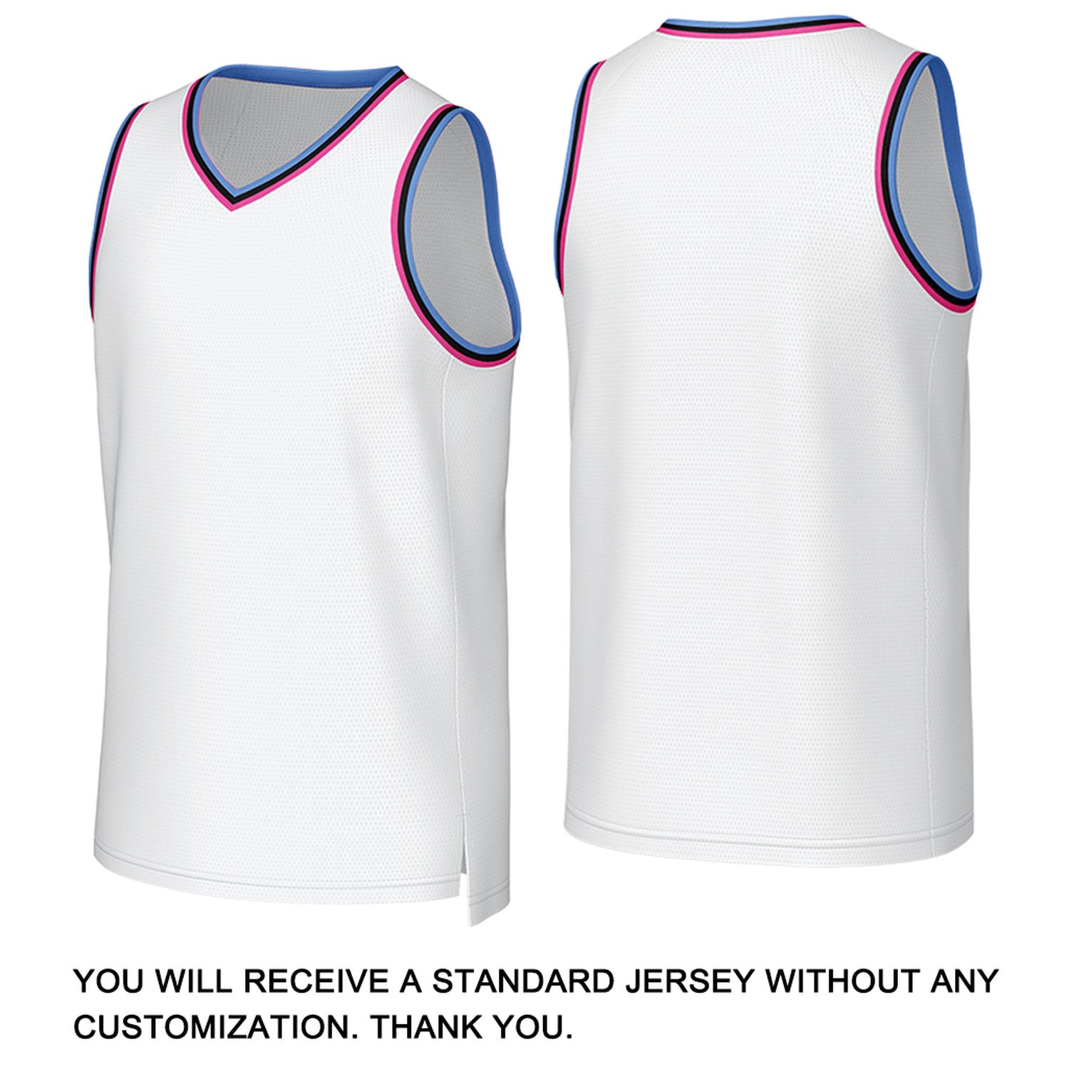 Custom White & Pink-Blue Basketball Jersey | Personalized Name & Number Team Uniform