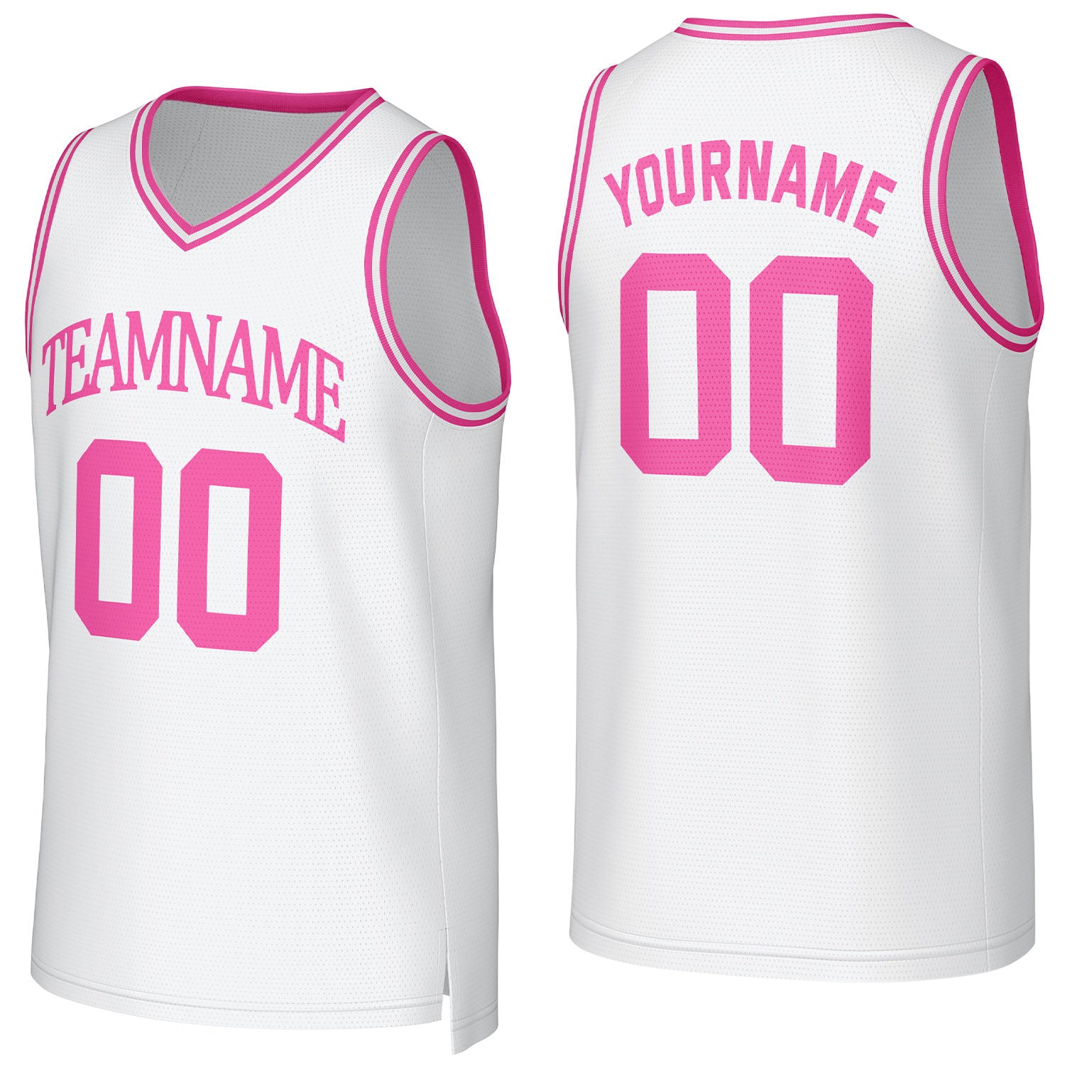 Custom white-pink mesh basketball jersey with logo, personalized name & number, team uniform for men women youth game practice - Vosoli